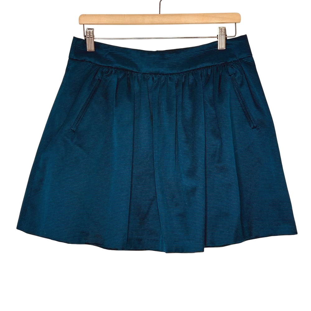 Banana Republic Pleated Ribbed Mini Skirt Womens 8 Blue‎ A-Line Textured Pocket